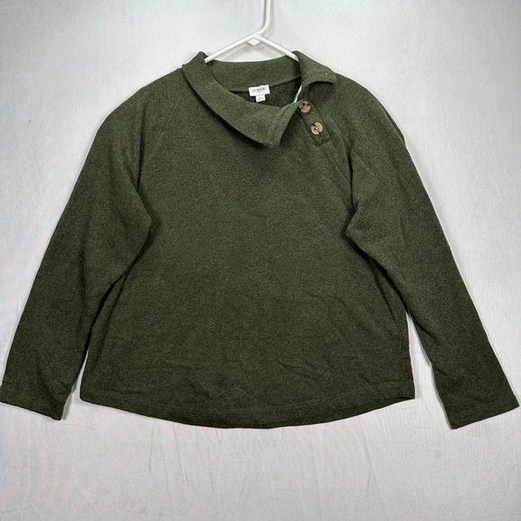 J Crew Sweatshirt Womens Large Green Funnel Neck Button Shawl Collar Pullover - Picture 1 of 7